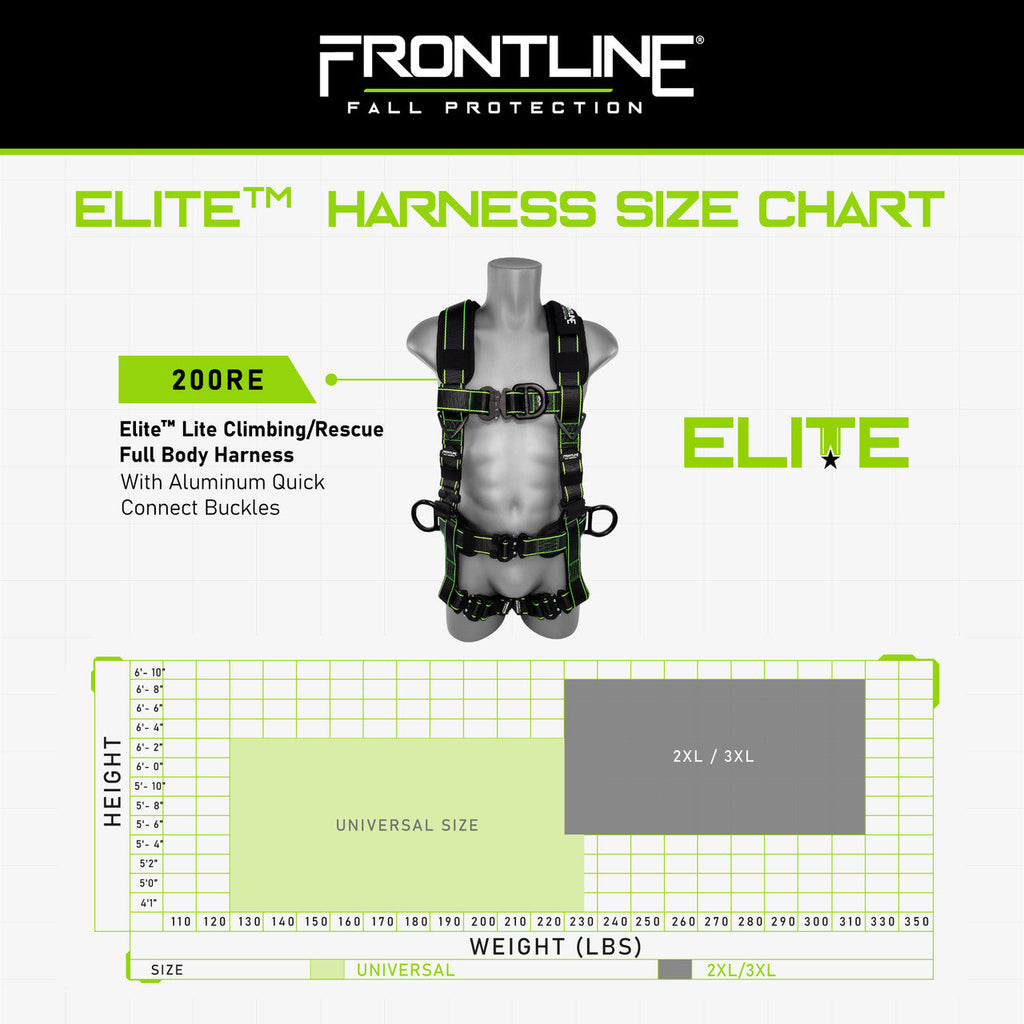 Frontline 200RE Elite™ Lite Climbing/Rescue Full Body Harness with Aluminum Quick Connect Buckles