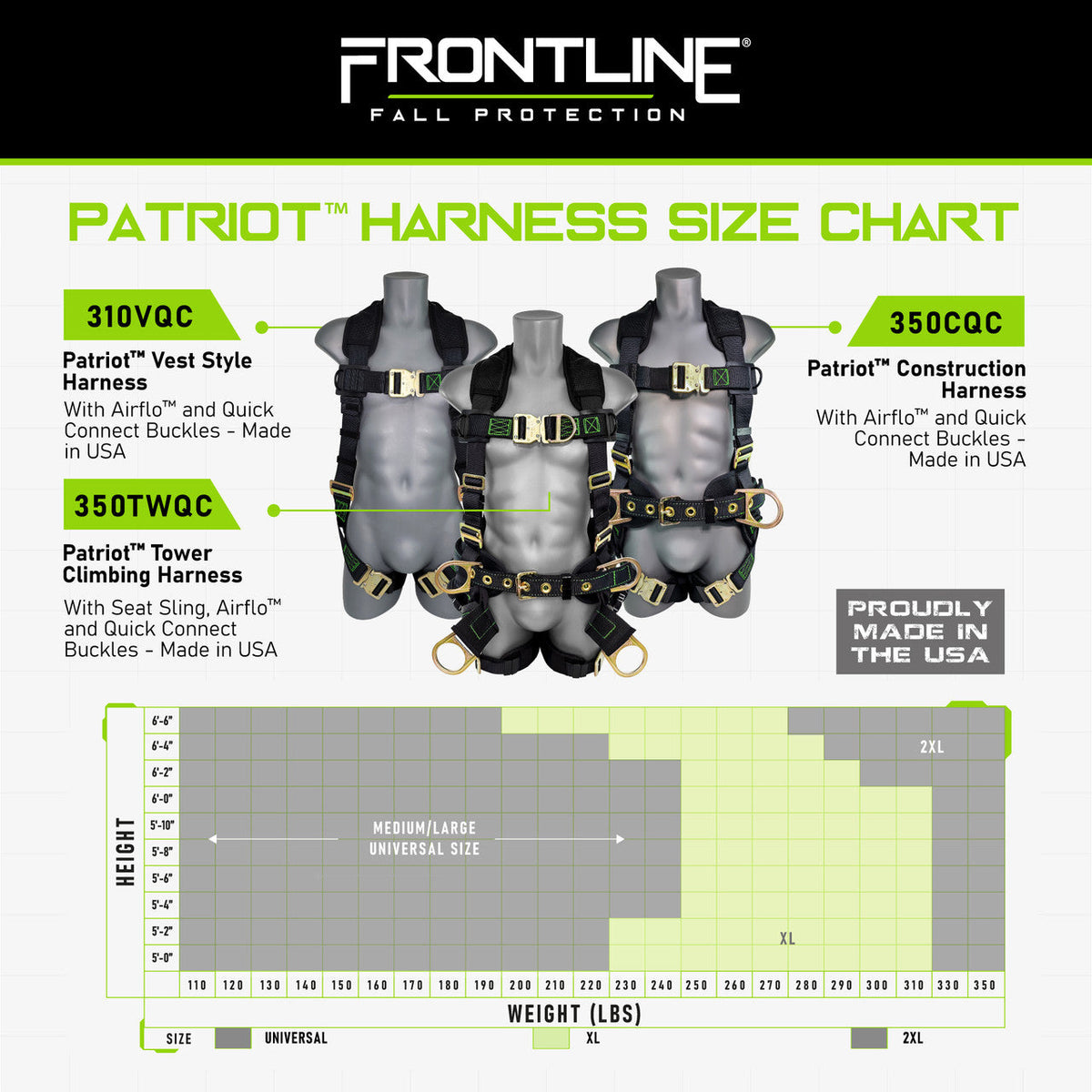 Frontline 310VQC Patriot™ Vest Style Harness with Airflo™ and Quick Connect Buckles - Made in USA