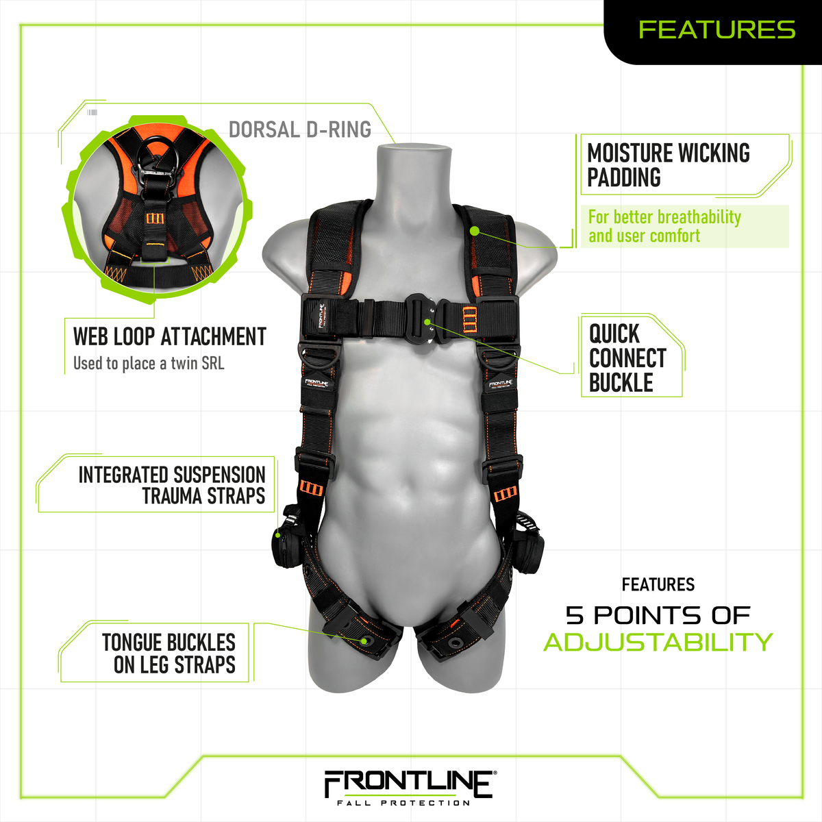 Frontline 110VTB Combat™ Lite Vest Style Harness with Aluminum Hardware and Suspension Trauma Straps