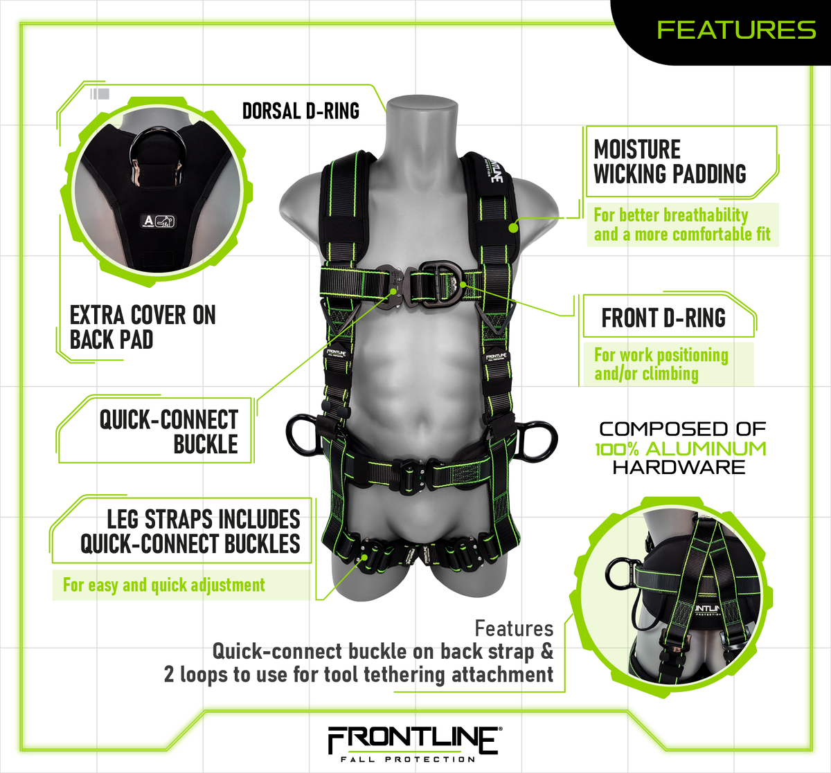 Frontline 200RE Elite™ Lite Climbing/Rescue Full Body Harness with Aluminum Quick Connect Buckles