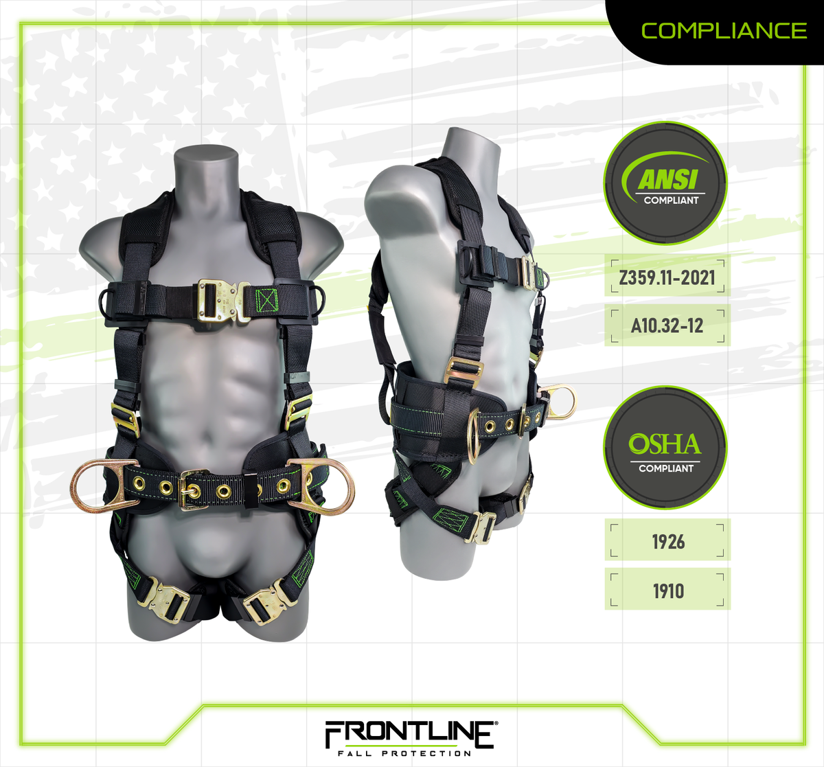 Frontline 350CQC Patriot™ Construction Harness with Airflo™ and Quick Connect Buckles - Made in USA