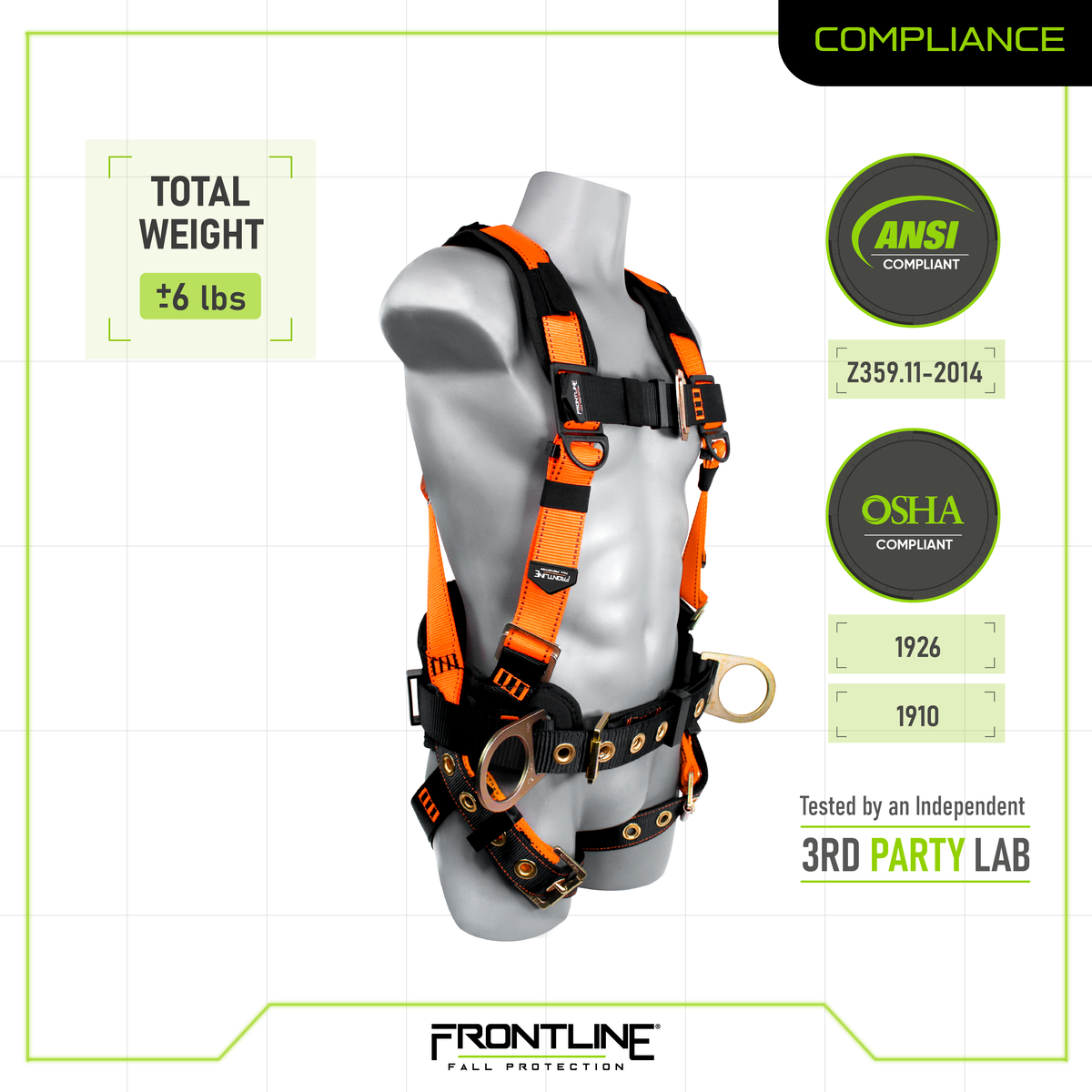 Frontline 50CTB Combat™ Construction Style Full Body Harness with Tongue Buckle Belt & Legs