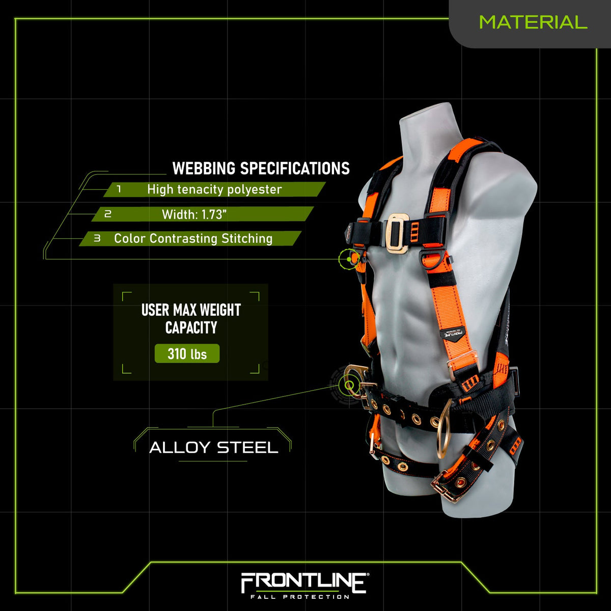 Frontline 50CTB Combat™ Construction Style Full Body Harness with Tongue Buckle Belt & Legs