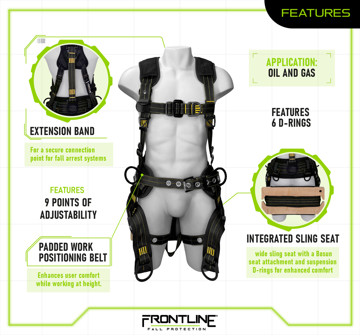 Frontline 150DHTW Derrick 6D with Removable Bosun Chair Full Body Harness