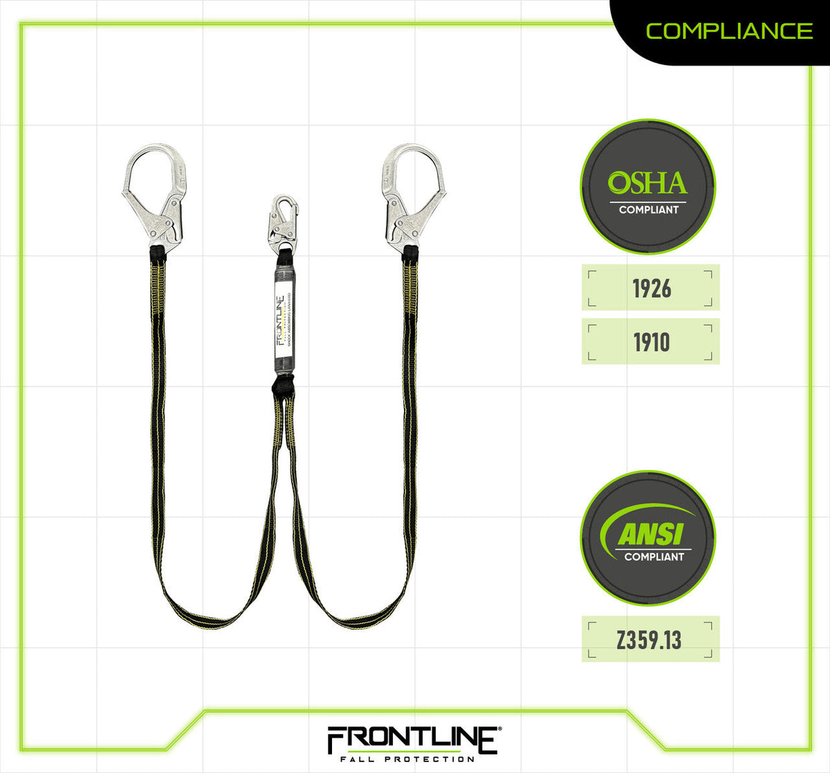 Frontline LIS62RDL Oil and Gas 6' Double Leg Lanyard with Rebar Hooks
