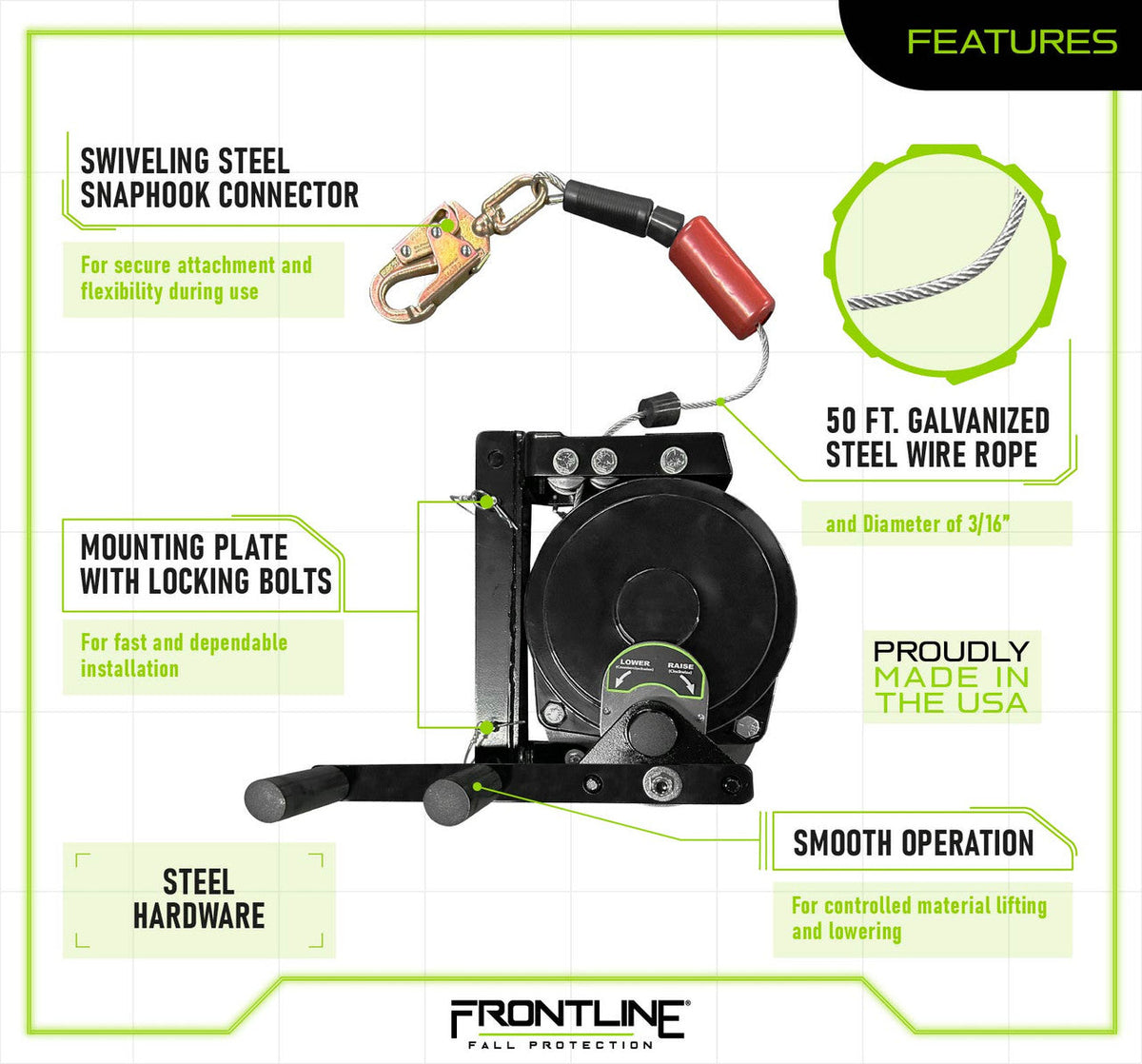 Frontline RAW50-US Patriot™ 50' Material Retrieval Winch - Made in USA