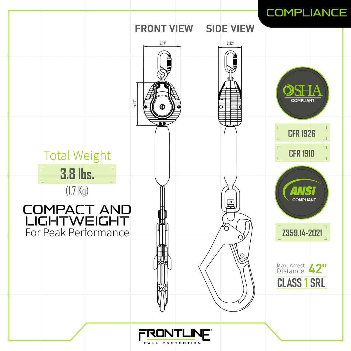 Frontline RPW061R Web Single Leg 6' SRL with Steel Rebar Hook End