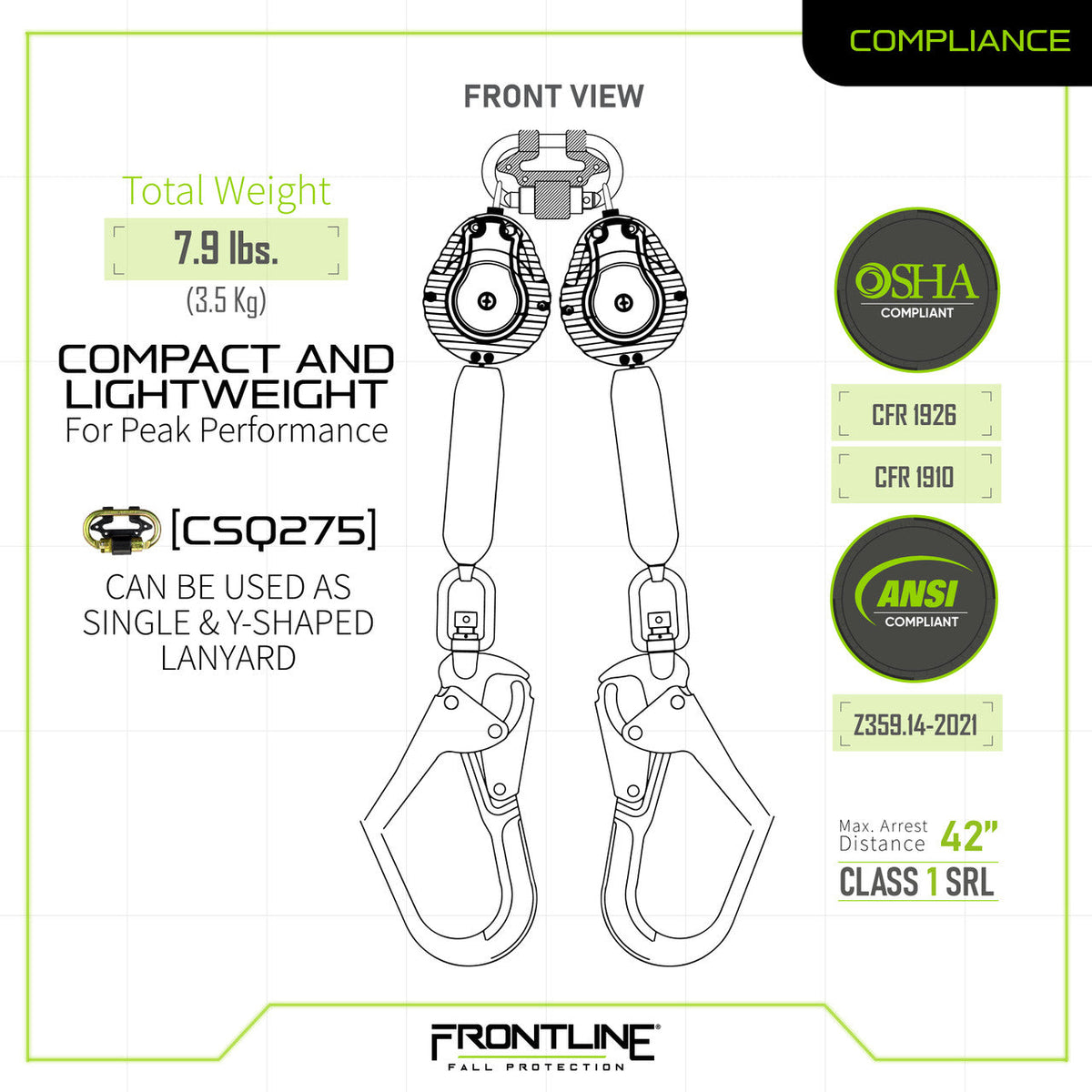 Frontline RPW062R Web Twin Leg 6' SRL with Steel Rebar Hook Ends