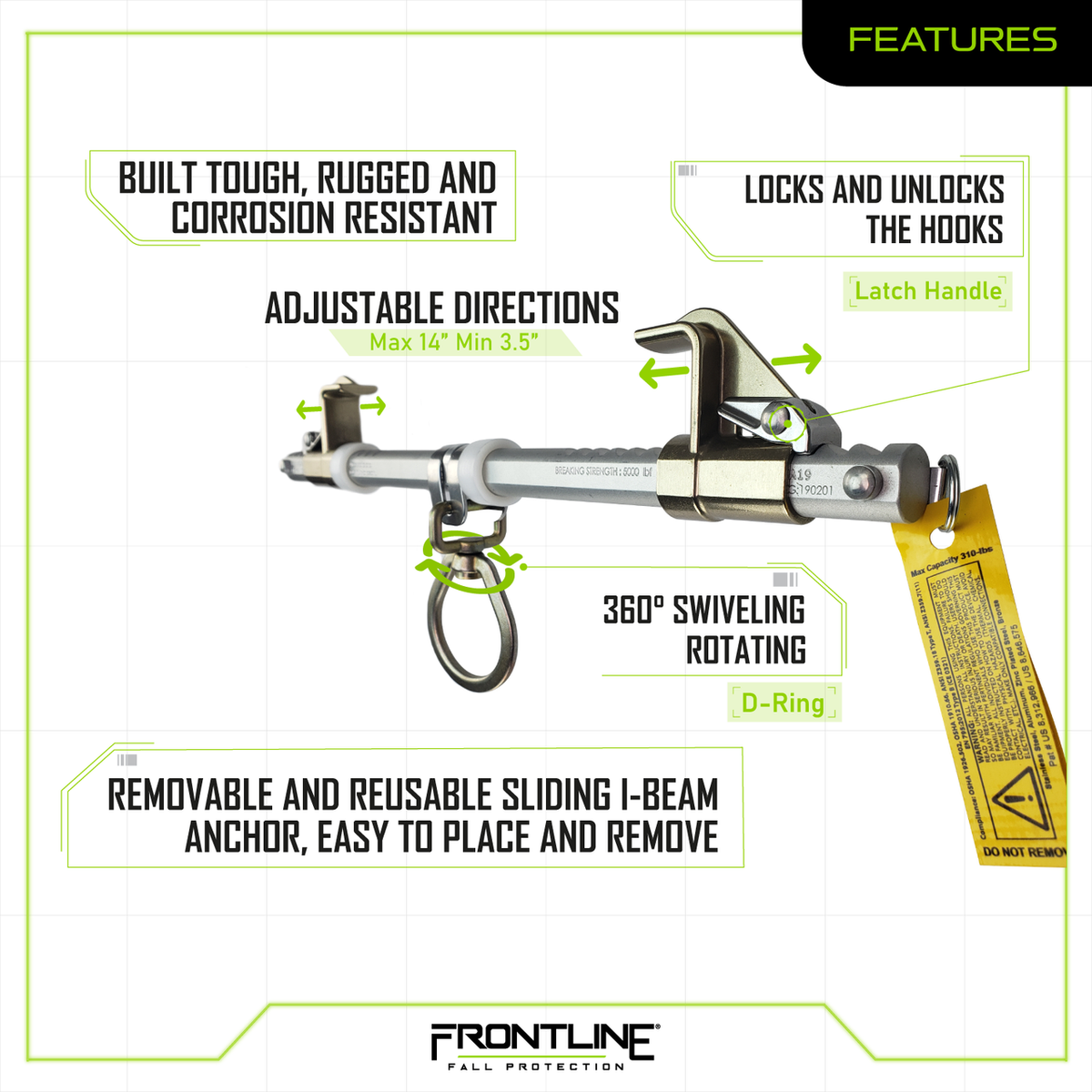 Frontline ST14SH Easy Slider Beam Walker Anchor for 3.5″ - 14″ Wide I-Beams
