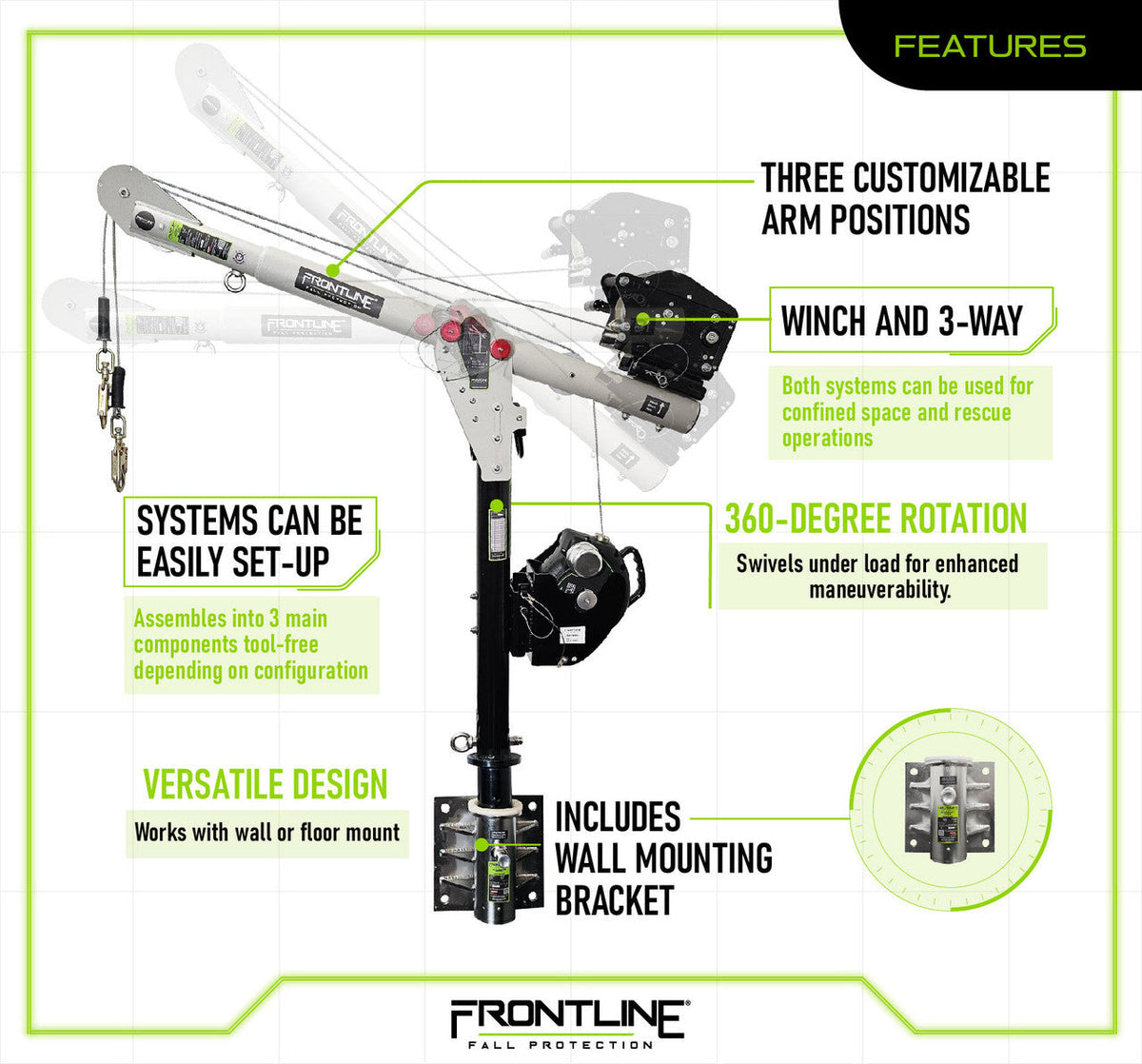 Frontline DAC-WL Confined Space Davit Arm System with Wall Mount