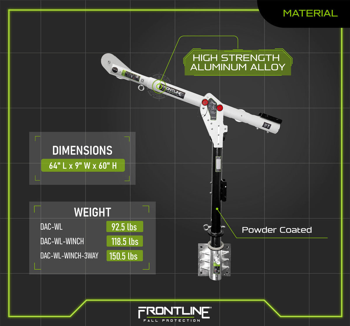 Frontline DAC-WL Confined Space Davit Arm System with Wall Mount