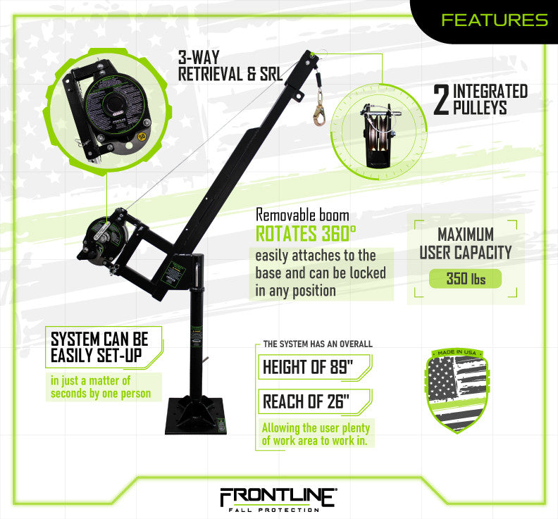 Frontline DAN75RA-US Patriot™ Confined Space Davit with 50' 3-Way Retrieval System - Made in USA