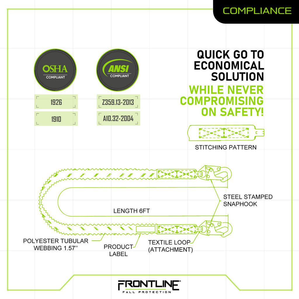 Frontline LIS61S Combat™ 6' Single Leg Snaphook Lanyard with Internal Shock Absorber