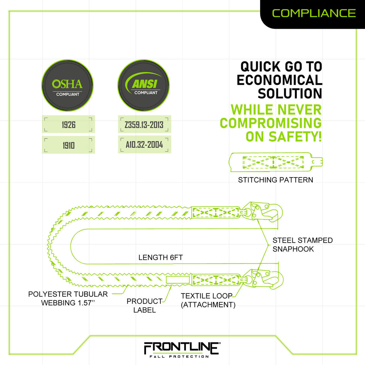 Frontline LIS61S Combat™ 6' Single Leg Snaphook Lanyard with Internal Shock Absorber
