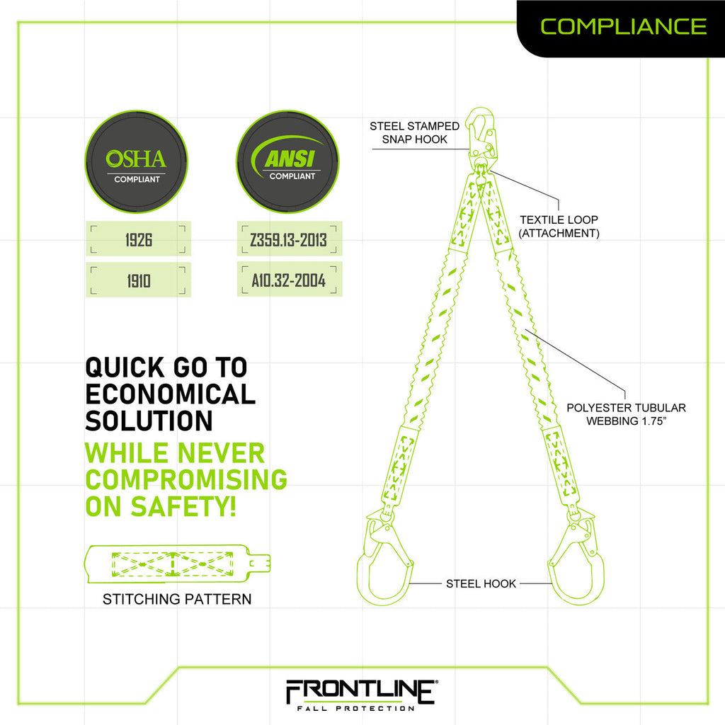 Frontline K100-62R Combat™ Compliance Kit - Harness, 6' Double Rebar Hook Leg Lanyard and Drawstring Bag
