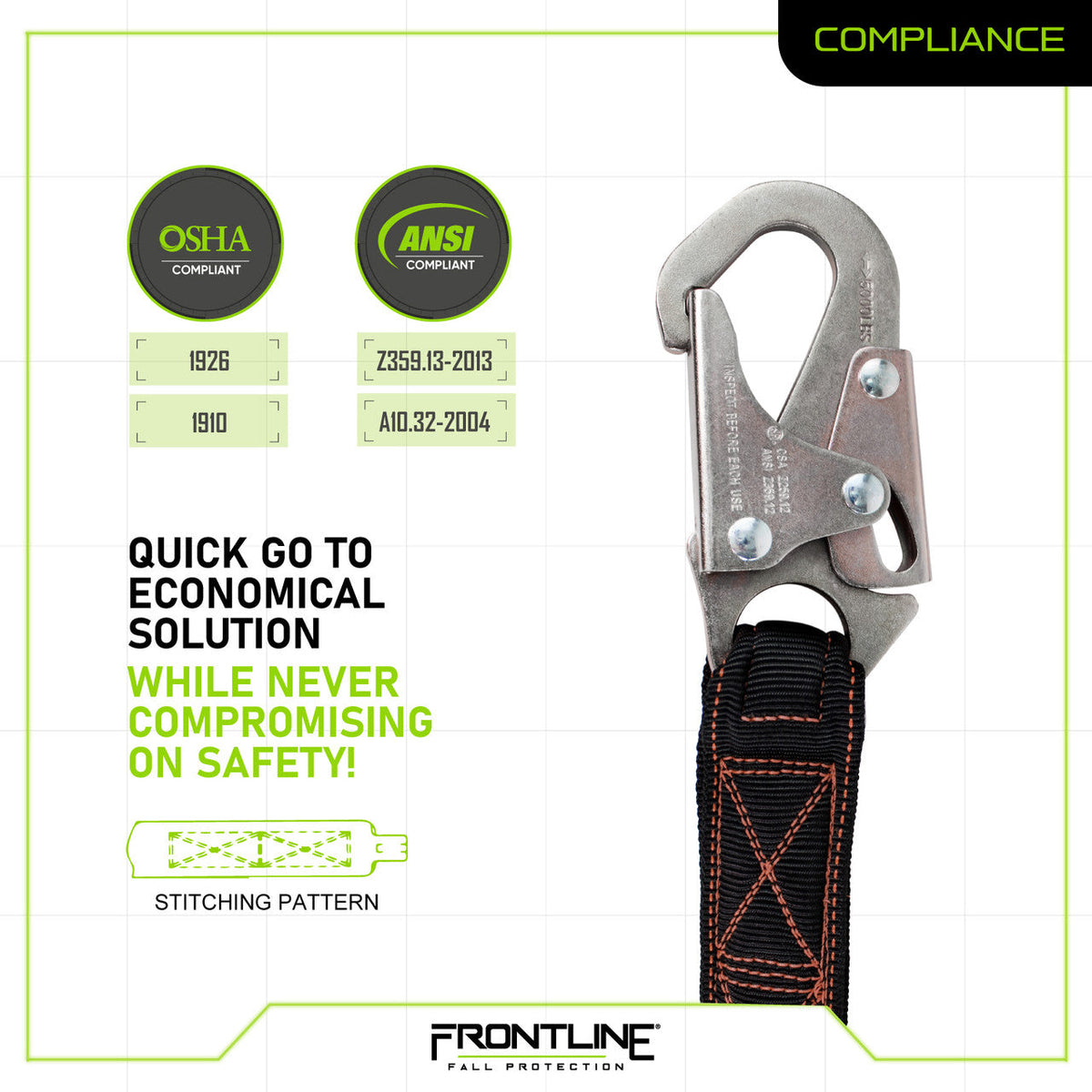 Frontline LIS62S Combat™ 6' Double Leg Snaphook Lanyard with Internal Shock Absorber