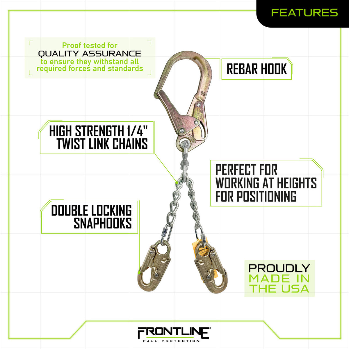 Frontline PSSW2R-US Patriot™ Positioning Chain with Swiveling Hook - Made in USA