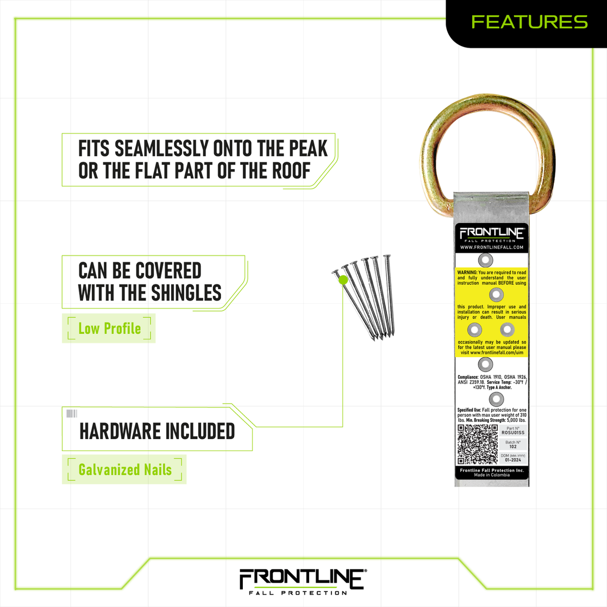 Frontline ROSU01SS Stainless Steel Permanent Use Roof Anchor