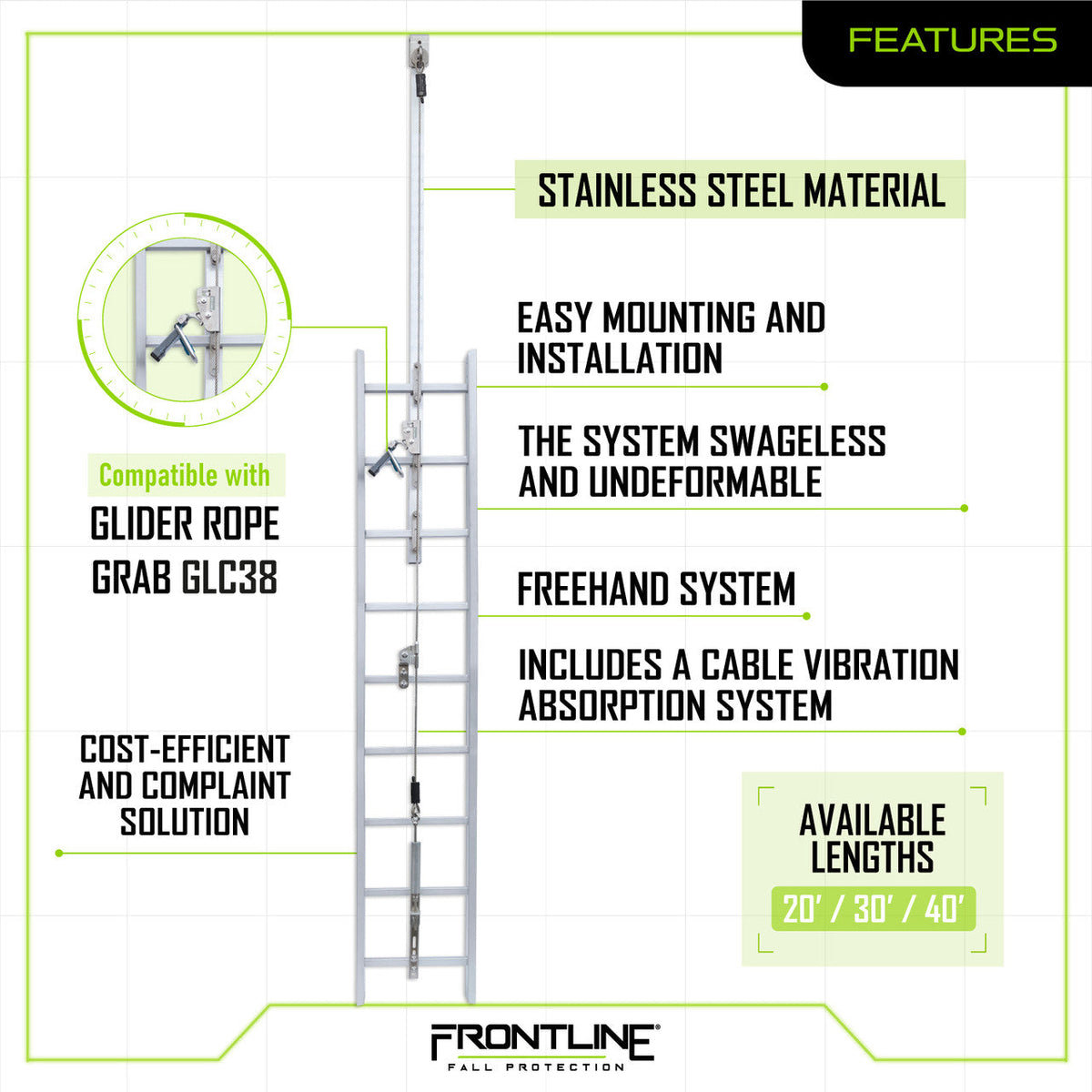 Frontline VLCS Ladder Cable Vertical Lifeline System (Stainless Steel)