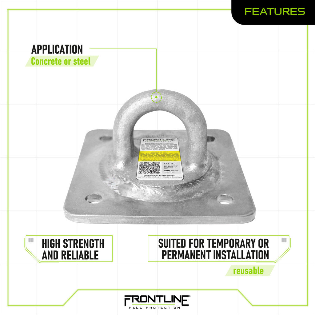 Frontline COP02-10K-CAL Concrete and Steel 10k Lbs HDG Reusable Anchor Plate - CAL-OSHA