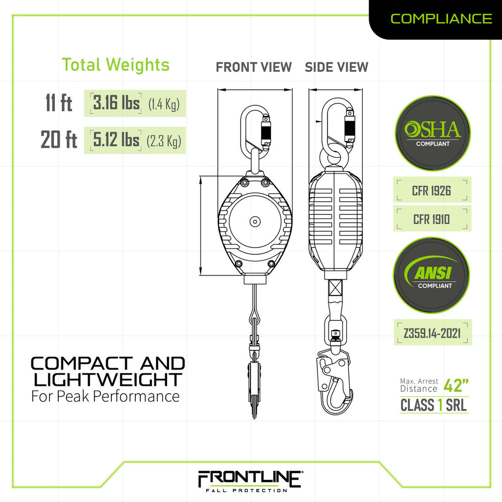 Frontline RPW Web Single Leg SRL with Steel Snap Hook End