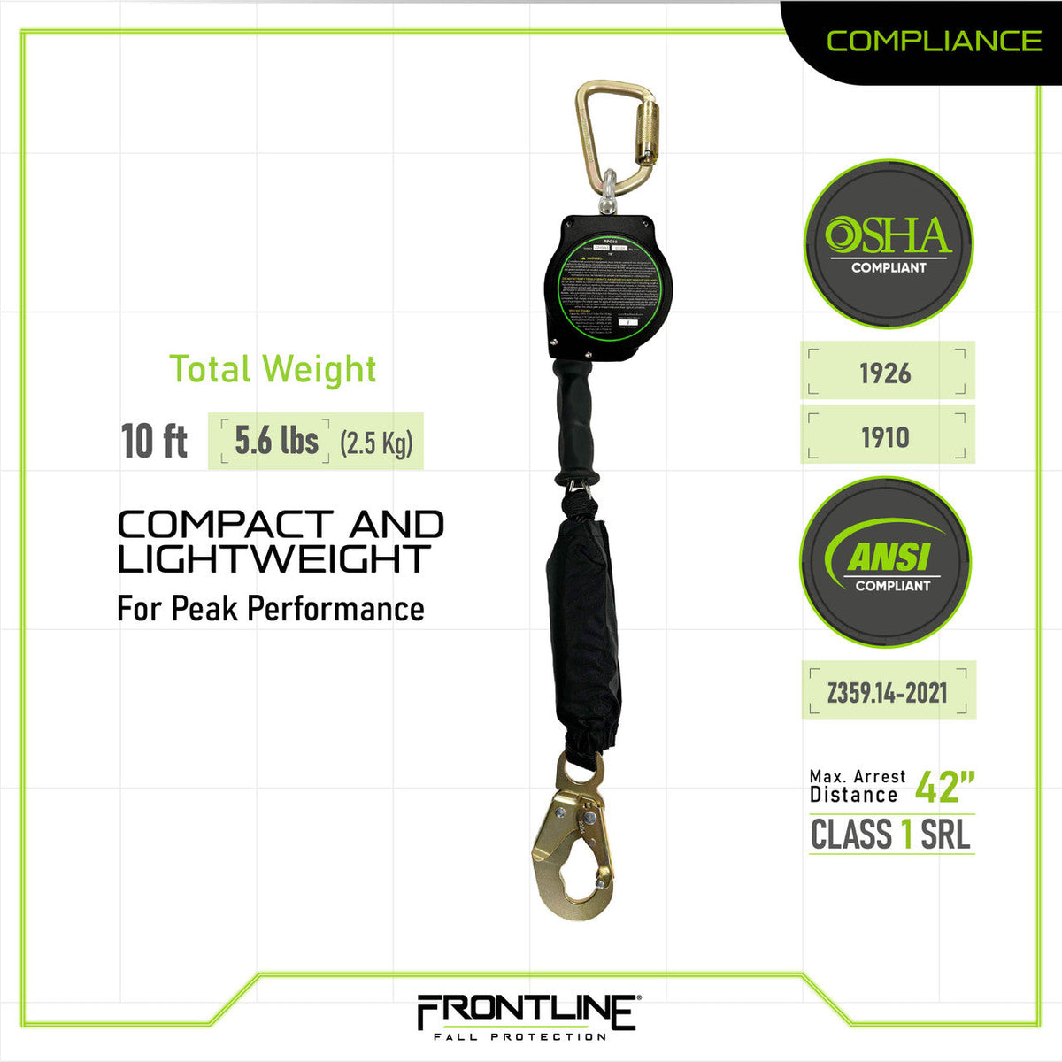 Frontline RPG10 Cable Single Leg SRL with Steel Snap Hook End (10 ft)