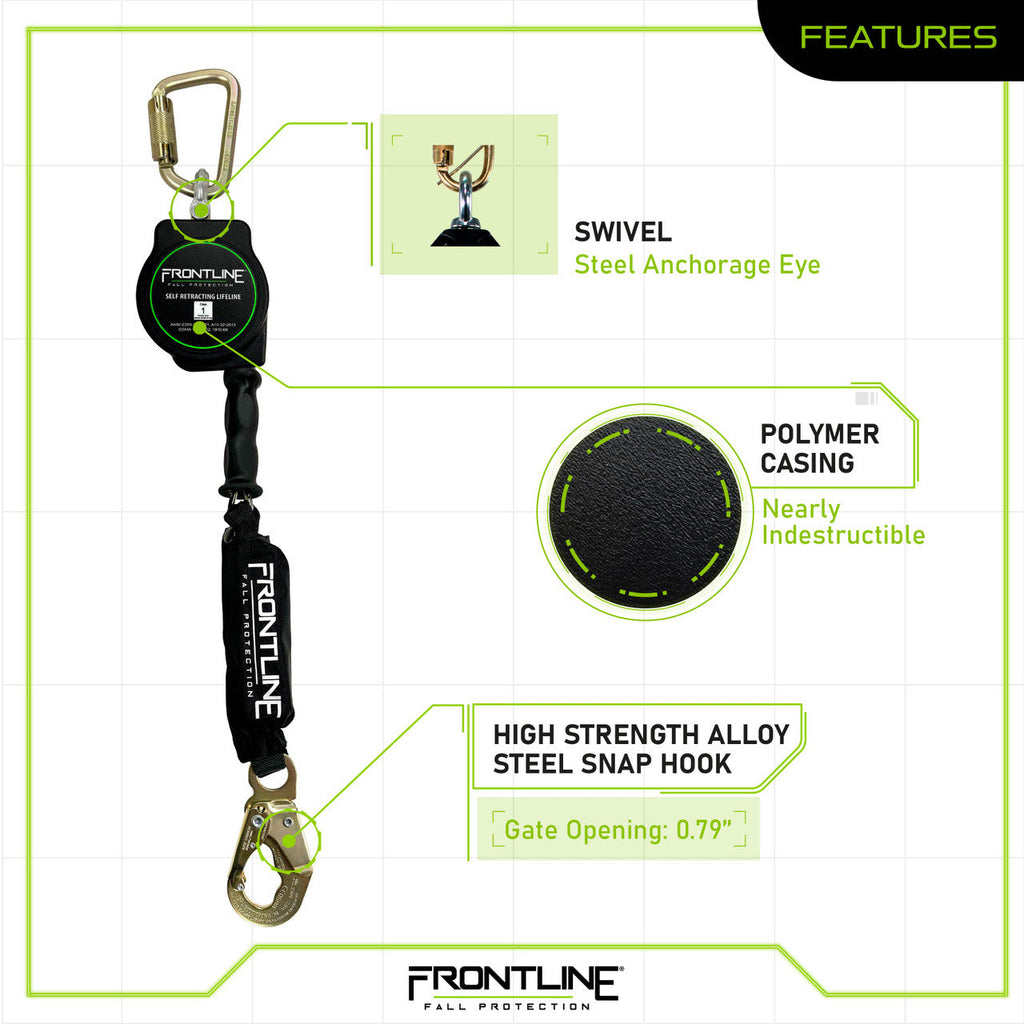 Frontline RPG10 Cable Single Leg SRL with Steel Snap Hook End (10 ft)