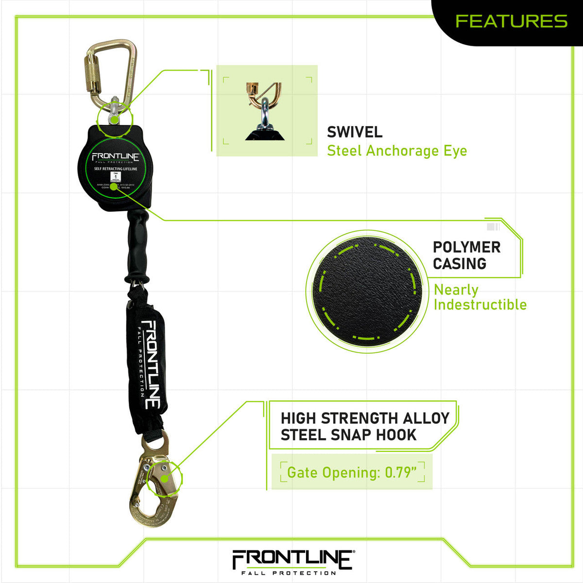Frontline RPG10 Cable Single Leg SRL with Steel Snap Hook End (10 ft)