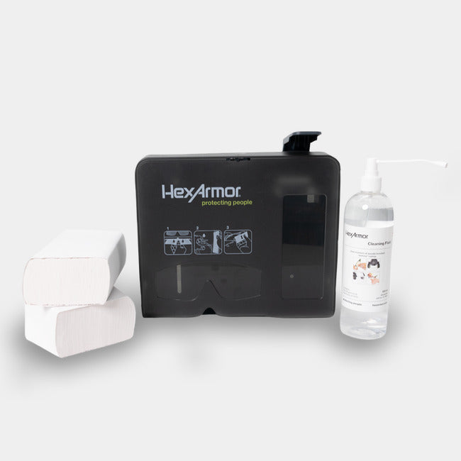 Eyewear cleaning station (wall mounted)