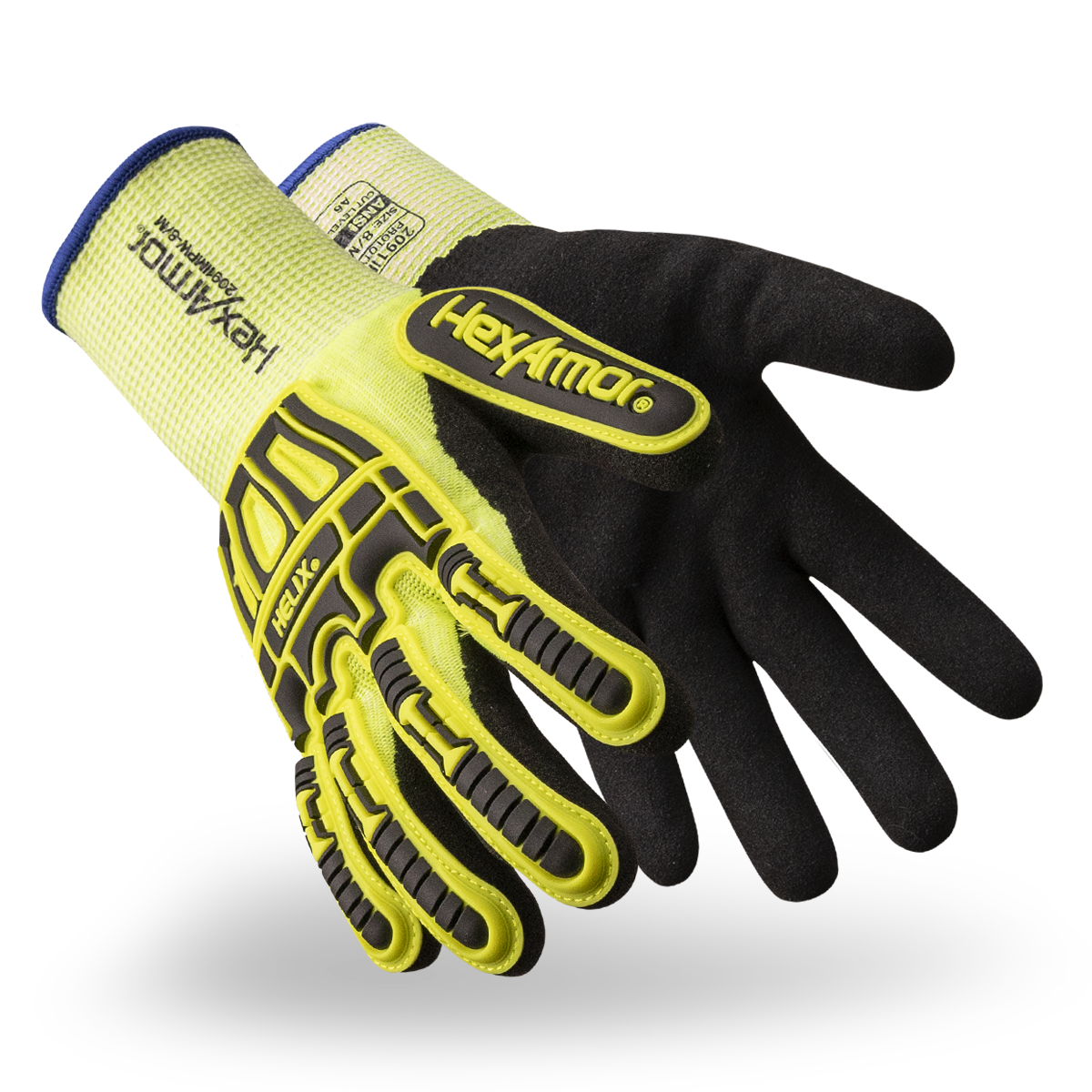 HexArmor Helix 2091IMPW cold-weather gloves, showing palms and backs